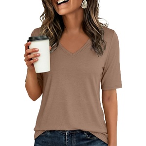 image:imageANRABESS Womens Half Sleeve Tops V Neck Shirts  Comfy Soft Basic Fit Tee Business Casual Work Daily Wear TShirts Summer Spring Trendy ClothesLlight Khaki