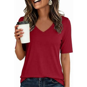 image:imageANRABESS Womens Half Sleeve Tops V Neck Shirts  Comfy Soft Basic Fit Tee Business Casual Work Daily Wear TShirts Summer Spring Trendy ClothesRed