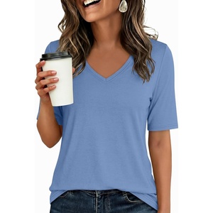 image:imageANRABESS Womens Half Sleeve Tops V Neck Shirts  Comfy Soft Basic Fit Tee Business Casual Work Daily Wear TShirts Summer Spring Trendy ClothesSky Blue