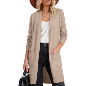 image:imageANRABESS Womens Lightweight Open Front Cardigan Sweaters  Long Sleeve Draped V Neck Coat With Pockets Soft Stretchy Knit Work Business Casual Outfits2026 Fall Trendy Travel OutingsLight Khaki
