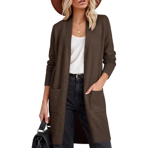 image:imageANRABESS Womens Lightweight Open Front Cardigan Sweaters  Long Sleeve Draped V Neck Coat With Pockets Soft Stretchy Knit Work Business Casual Outfits2026 Fall Trendy Travel OutingsBrown