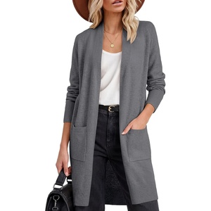 image:imageANRABESS Womens Lightweight Open Front Cardigan Sweaters  Long Sleeve Draped V Neck Coat With Pockets Soft Stretchy Knit Work Business Casual Outfits2026 Fall Trendy Travel OutingsDark Grey