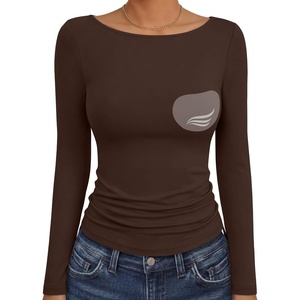 image:imageANRABESS Womens Long Sleeve Shirts Built in Bra Double Lined Top  Slim Fit Crew Neck Basic Tee Soft Comfy Breathable Casual Wear Going Out Travel Daily Spring Fall Layer Trendy OutfitsBrown