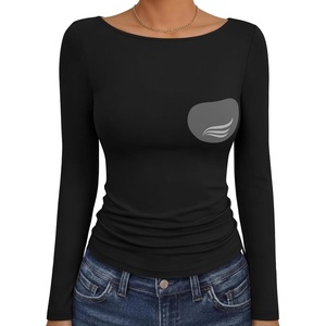 image:imageANRABESS Womens Long Sleeve Shirts Built in Bra Double Lined Top  Slim Fit Crew Neck Basic Tee Soft Comfy Breathable Casual Wear Going Out Travel Daily Spring Fall Layer Trendy OutfitsBlack