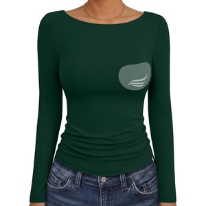 image:imageANRABESS Womens Long Sleeve Shirts Built in Bra Double Lined Top  Slim Fit Crew Neck Basic Tee Soft Comfy Breathable Casual Wear Going Out Travel Daily Spring Fall Layer Trendy OutfitsForest
