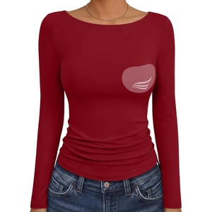 image:imageANRABESS Womens Long Sleeve Shirts Built in Bra Double Lined Top  Slim Fit Crew Neck Basic Tee Soft Comfy Breathable Casual Wear Going Out Travel Daily Spring Fall Layer Trendy OutfitsRed