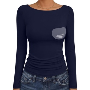 image:imageANRABESS Womens Long Sleeve Shirts Built in Bra Double Lined Top  Slim Fit Crew Neck Basic Tee Soft Comfy Breathable Casual Wear Going Out Travel Daily Spring Fall Layer Trendy OutfitsNavy Blue