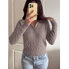 image:imageANRABESS Sweaters for Women Long Sleeve Cropped Polo Shirts  Cable Knit V Neck Collared Pullover Sweater Top Soft Business Casual Work Clothes Daily Wear Casual Fall Winter OutfitsPink Apricot