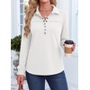 image:imageANRABESS Sweatshirt for Women Long Sleeve Tunic Tops  Grommet HalfPlacket HighLow Curved Hem Polo Neck Pullover Tops Classic Vintage Casual Livein Look Fall Winter OutfitsWhite