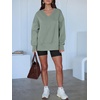 image:imageANRABESS Sweatshirts for Women Oversized V Neck Fleece Outfits  Thumbhole Long Sleeve amp Side Slits Soft Cozy Warm Pullover Tops Casual Going Out Daily Wear Winter Fall Fashion OutfitsSage Green