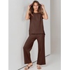 image:imageANRABESS Two Piece Sets for Women Summer Casual Knit Sweater Vest Pants Set Vacation Airport Clothes 2026 Fall OutfitsCoffee