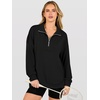 image:imageANRABESS Waffle Knit Sweatshirt for Women Lightweight Shirts  Comfy Long Sleeve Quarter Zip Pullover Tops Loose Fit Side Slits Casual Daily Wear amp Work Fall Spring OutfitsBlack