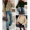 image:imageANRABESS Womens Long Sleeve Cable Knit Cropped Sweaters  Crew Neck Loose Pullover Tops Cozy Soft Warm Business Casual Work Office Daily Wear Fall Winter Trendy ClothingKhaki