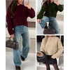 image:imageANRABESS Womens Long Sleeve Cable Knit Cropped Sweaters  Crew Neck Loose Pullover Tops Cozy Soft Warm Business Casual Work Office Daily Wear Fall Winter Trendy ClothingBurgundy