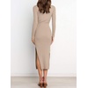 image:imageANRABESS Womens Long Sleeve Sweater Dress Crew Neck Slim Fit Slit Tie Waist 2026 Ribbed Knit Bodycon Midi Dress Fall OutfitsAlmond