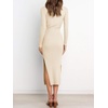 image:imageANRABESS Womens Long Sleeve Sweater Dress Crew Neck Slim Fit Slit Tie Waist 2026 Ribbed Knit Bodycon Midi Dress Fall OutfitsBeige