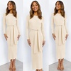 image:imageANRABESS Womens Long Sleeve Sweater Dress Crew Neck Slim Fit Slit Tie Waist 2026 Ribbed Knit Bodycon Midi Dress Fall OutfitsBeige