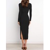 image:imageANRABESS Womens Long Sleeve Sweater Dress Crew Neck Slim Fit Slit Tie Waist 2026 Ribbed Knit Bodycon Midi Dress Fall OutfitsBlack