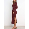 image:imageANRABESS Womens Long Sleeve Sweater Dress Crew Neck Slim Fit Slit Tie Waist 2026 Ribbed Knit Bodycon Midi Dress Fall OutfitsBurgundy