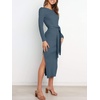 image:imageANRABESS Womens Long Sleeve Sweater Dress Crew Neck Slim Fit Slit Tie Waist 2026 Ribbed Knit Bodycon Midi Dress Fall OutfitsDusty Blue