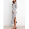 image:imageANRABESS Womens Long Sleeve Sweater Dress Crew Neck Slim Fit Slit Tie Waist 2026 Ribbed Knit Bodycon Midi Dress Fall OutfitsLight Grey