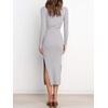 image:imageANRABESS Womens Long Sleeve Sweater Dress Crew Neck Slim Fit Slit Tie Waist 2026 Ribbed Knit Bodycon Midi Dress Fall OutfitsLight Grey