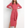 image:imageANRABESS Womens Long Sleeve Sweater Dress Crew Neck Slim Fit Slit Tie Waist 2026 Ribbed Knit Bodycon Midi Dress Fall OutfitsMaroon