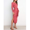 image:imageANRABESS Womens Long Sleeve Sweater Dress Crew Neck Slim Fit Slit Tie Waist 2026 Ribbed Knit Bodycon Midi Dress Fall OutfitsMaroon