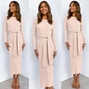 image:imageANRABESS Womens Long Sleeve Sweater Dress Crew Neck Slim Fit Slit Tie Waist 2026 Ribbed Knit Bodycon Midi Dress Fall OutfitsPink