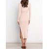 image:imageANRABESS Womens Long Sleeve Sweater Dress Crew Neck Slim Fit Slit Tie Waist 2026 Ribbed Knit Bodycon Midi Dress Fall OutfitsPink
