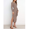 image:imageANRABESS Womens Long Sleeve Sweater Dress Crew Neck Slim Fit Slit Tie Waist 2026 Ribbed Knit Bodycon Midi Dress Fall OutfitsPink Almond