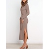 image:imageANRABESS Womens Long Sleeve Sweater Dress Crew Neck Slim Fit Slit Tie Waist 2026 Ribbed Knit Bodycon Midi Dress Fall OutfitsPink Almond