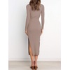 image:imageANRABESS Womens Long Sleeve Sweater Dress Crew Neck Slim Fit Slit Tie Waist 2026 Ribbed Knit Bodycon Midi Dress Fall OutfitsPink Almond