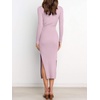 image:imageANRABESS Womens Long Sleeve Sweater Dress Crew Neck Slim Fit Slit Tie Waist 2026 Ribbed Knit Bodycon Midi Dress Fall OutfitsPurple