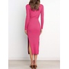image:imageANRABESS Womens Long Sleeve Sweater Dress Crew Neck Slim Fit Slit Tie Waist 2026 Ribbed Knit Bodycon Midi Dress Fall OutfitsRose