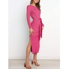 image:imageANRABESS Womens Long Sleeve Sweater Dress Crew Neck Slim Fit Slit Tie Waist 2026 Ribbed Knit Bodycon Midi Dress Fall OutfitsRose