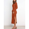 image:imageANRABESS Womens Long Sleeve Sweater Dress Crew Neck Slim Fit Slit Tie Waist 2026 Ribbed Knit Bodycon Midi Dress Fall OutfitsRust