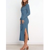image:imageANRABESS Womens Long Sleeve Sweater Dress Crew Neck Slim Fit Slit Tie Waist 2026 Ribbed Knit Bodycon Midi Dress Fall OutfitsTeal