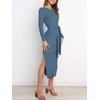 image:imageANRABESS Womens Long Sleeve Sweater Dress Crew Neck Slim Fit Slit Tie Waist 2026 Ribbed Knit Bodycon Midi Dress Fall OutfitsTeal