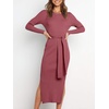 image:imageANRABESS Womens Long Sleeve Sweater Dress Crew Neck Slim Fit Slit Tie Waist 2026 Ribbed Knit Bodycon Midi Dress Fall OutfitsWatermelon Red