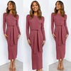image:imageANRABESS Womens Long Sleeve Sweater Dress Crew Neck Slim Fit Slit Tie Waist 2026 Ribbed Knit Bodycon Midi Dress Fall OutfitsWatermelon Red