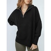 image:imageANRABESS Womens Oversized Quarter Zip Pullover Sweaters  Fall Fashion Outfits Long Sleeve Slit Side Baggy Loose Fit 14 Zip Lapel Collared Ribbed Knit Soft Warm Winter ClothingBlack