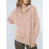 image:imageANRABESS Womens Oversized Quarter Zip Pullover Sweaters  Fall Fashion Outfits Long Sleeve Slit Side Baggy Loose Fit 14 Zip Lapel Collared Ribbed Knit Soft Warm Winter ClothingPink