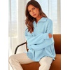image:imageANRABESS Womens Oversized Quarter Zip Pullover Sweaters  Fall Fashion Outfits Long Sleeve Slit Side Baggy Loose Fit 14 Zip Lapel Collared Ribbed Knit Soft Warm Winter ClothingLight Blue