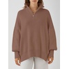 image:imageANRABESS Womens Oversized Quarter Zip Pullover Sweaters  Fall Fashion Outfits Long Sleeve Slit Side Baggy Loose Fit 14 Zip Lapel Collared Ribbed Knit Soft Warm Winter ClothingBrown