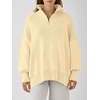 image:imageANRABESS Womens Oversized Quarter Zip Pullover Sweaters  Fall Fashion Outfits Long Sleeve Slit Side Baggy Loose Fit 14 Zip Lapel Collared Ribbed Knit Soft Warm Winter ClothingApricot