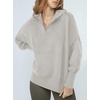 image:imageANRABESS Womens Oversized Quarter Zip Pullover Sweaters  Fall Fashion Outfits Long Sleeve Slit Side Baggy Loose Fit 14 Zip Lapel Collared Ribbed Knit Soft Warm Winter ClothingGray
