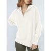 image:imageANRABESS Womens Oversized Quarter Zip Pullover Sweaters  Fall Fashion Outfits Long Sleeve Slit Side Baggy Loose Fit 14 Zip Lapel Collared Ribbed Knit Soft Warm Winter ClothingWhite