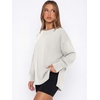 image:imageANRABESS Womens Oversized Sweatshirt Side Slit Pullover  Boat Neck Long Sleeve Soft Cozy lightweight Fabric Lounge Travel Daily Wear Trendy Y2K Style Fall Winter Spring OutfitsWhite