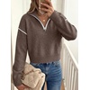 image:imageANRABESS Womens Quarter Zip Collared Cropped Pullover Sweaters  Long Sleeve V Neck Soft Ribbed Knit Shirts Loose Fit Business Casual Tops Fall Winter OutfitsCoffee
